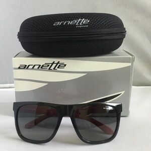 Arnette Black Sunglasses with Red Temples and Gray Lenses